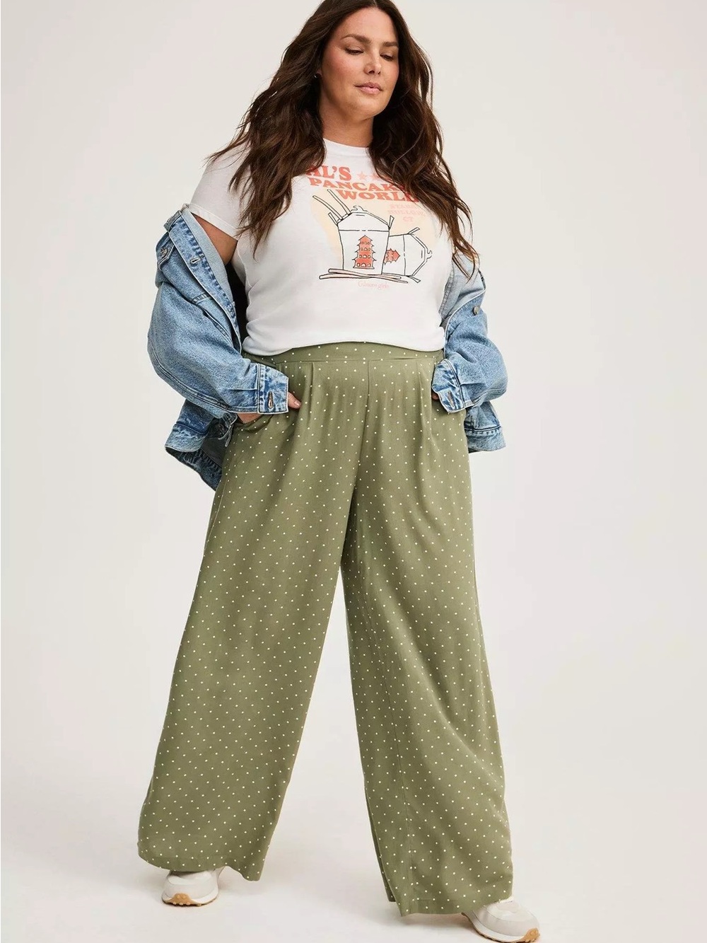 torrid Olive Green Polka Dot High Rise Pull On Wide Leg Pants